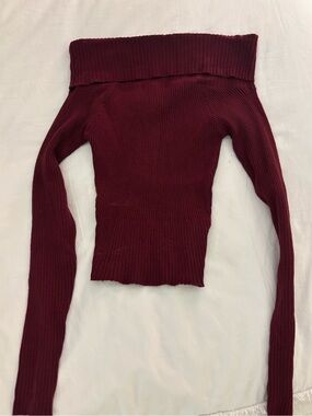 Princess Polly Off-the-Shoulder Ribbed Sweater Top in Burgundy